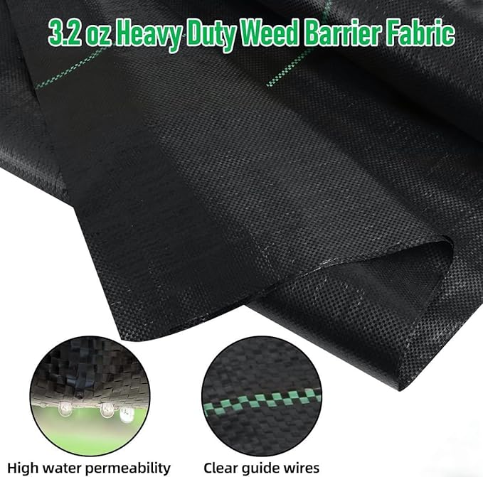 LAVEVE 5FT x 100FT Weed Barrier Landscape Fabric, 3.2oz Premium Heavy Duty Garden Cloth, Ground Cover for Gardening, Farming