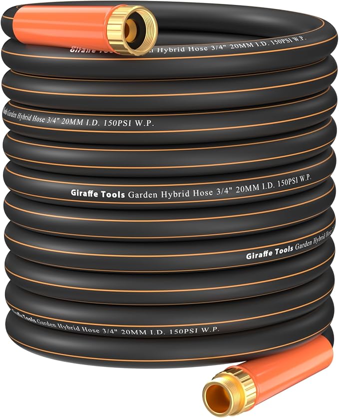 Giraffe Tools Garden Hose 100ft x 3/4", Heavy Duty Water Hose, Flexible, Hybrid Lightweight Hose, Male to Female Fittings, Burst 600 PSI