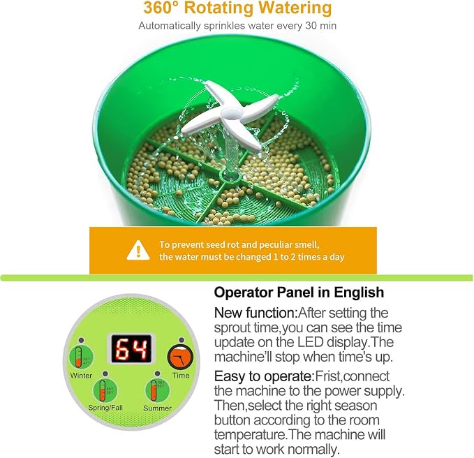 Bean Sprouts Machine, Seed Sprouter Kits, LED Display Time, Intelligent Automatic Bean Sprouts Maker, 3 Layers Function Large Capacity Seed Grow, Also for Radish, Alfalfa, Wheatgrass, Broccoli Sprouts