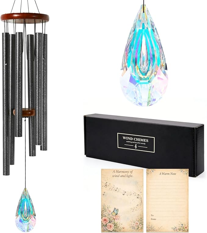 2in1 Design Luxury Beautiful Wind Chimes & Suncatcher, Deep Tone Wind Chime with Sun Catcher Prism for Window Patio Decor Crystal Wind Chimes for Outside Garden Gifts Women Gifts Unisex