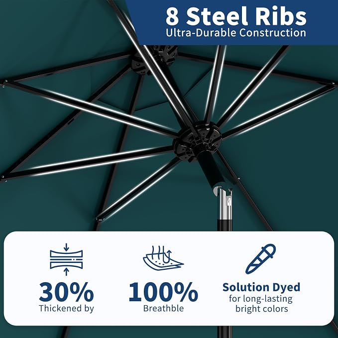 Garvee 9FT Patio Umbrella - Outdoor Table Umbrella with Smooth Crank Lift, Push Button Tilt and 8 Sturdy Ribs - Market Umbrella UV Protection Waterproof for Pool, Deck, Yard, Garden