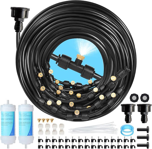 85FT Mister for Outside Patio Misting Cooling System, 85FT (26M) Misting Line+26 Brass Mist Nozzles+Water Filter, Outdoor Mister System for Garden Greenhouse Trampoline Waterparke