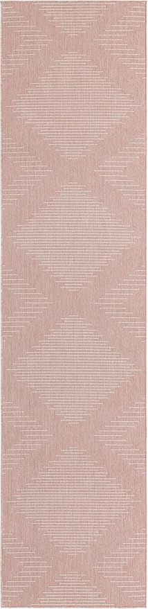 Unique Loom Outdoor Modern Collection Area Rug - Tambor (3' 3" x 14' 1" Runner, Pink/ Ivory)