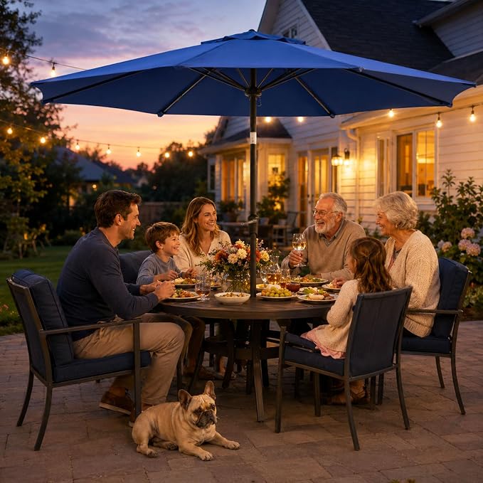Sannwsg 9/10 FT Patio Umbrella Outdoor with 8 Premium Fiberglass Ribs, Push Button Tilt and Crank, UV Protection Table Market Umbrella for Pool, Porch, Garden, Deck, Backyard, Outside