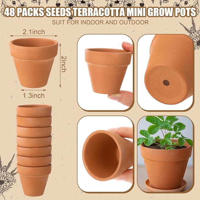 Reallnaive Baby Shower Party Favors Baby in Bloom Envelopes Seed Packets Include 48 Mini Terracotta Pots Seed Packets 48 Self Adhesive Envelopes Thank You Tags for Party(48 Pcs, Ceramic)