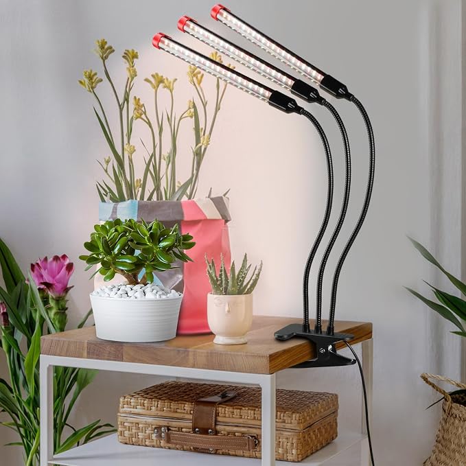 Gamechanger! 27 Watt Power Draw, NO Need Adapter, FECiDA 2026 3Head Clip Grow Lights for Seed Starting, Bonsai, Small Indoor Plants, Enough Bright Like Sun, 4/8/12/16/20H Timer