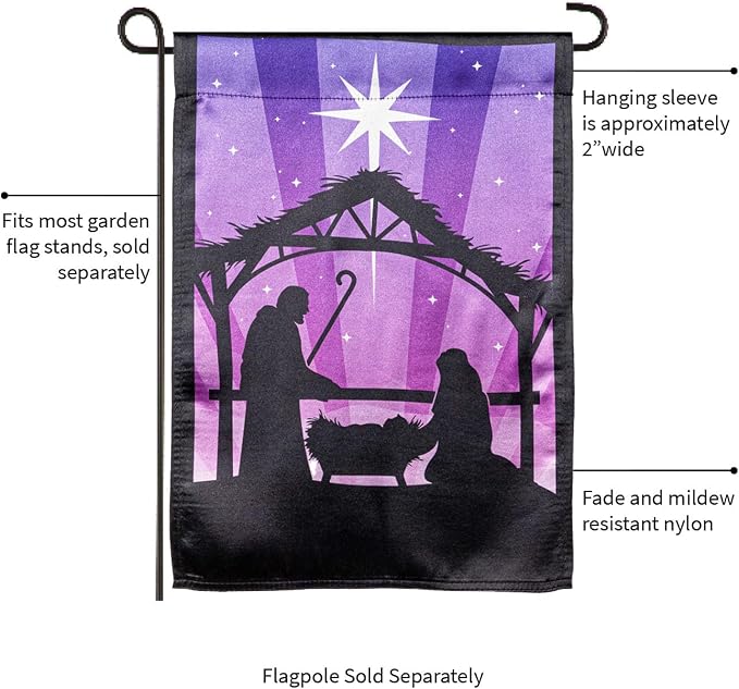 Evergreen Flag Nativity Lustre Reversible Garden Flag 12x18 Inches Double Sided | Christmas Garden Flag for Outside| Weather and Fade Resistant | Outdoor Flag For Yards and Gardens