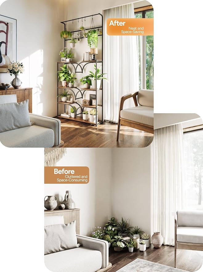 Plant Stand Indoor with Grow Lights - 78" Tall Metal Plant Rack with Adjustable Shelf, Large Flower Shelf for Living Room, Corner Display