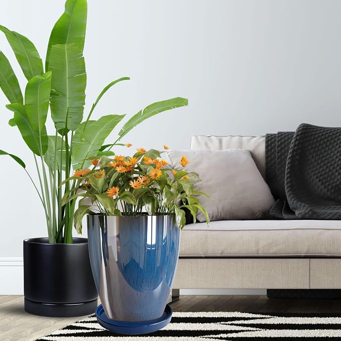 Yukfona Ceramic Plant Saucer Tray 1 Pcs 8 Inch Blue, 8.5" OD x8.15 ID x1 Deep| Fits Flower pots Bottom≤ 8.15", Heavy Duty Glazed Round Planter Drip with Catch Basin for Indoor Outdoor Plants