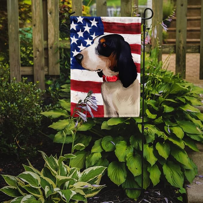 Caroline's Treasures CK6407GF Ariegeois Dog American Flag Garden Flag Mailbox Flag Decorative Yard Flag Banner Outside Patio Artwork Yard Flower Beds, Garden Size, Multicolor