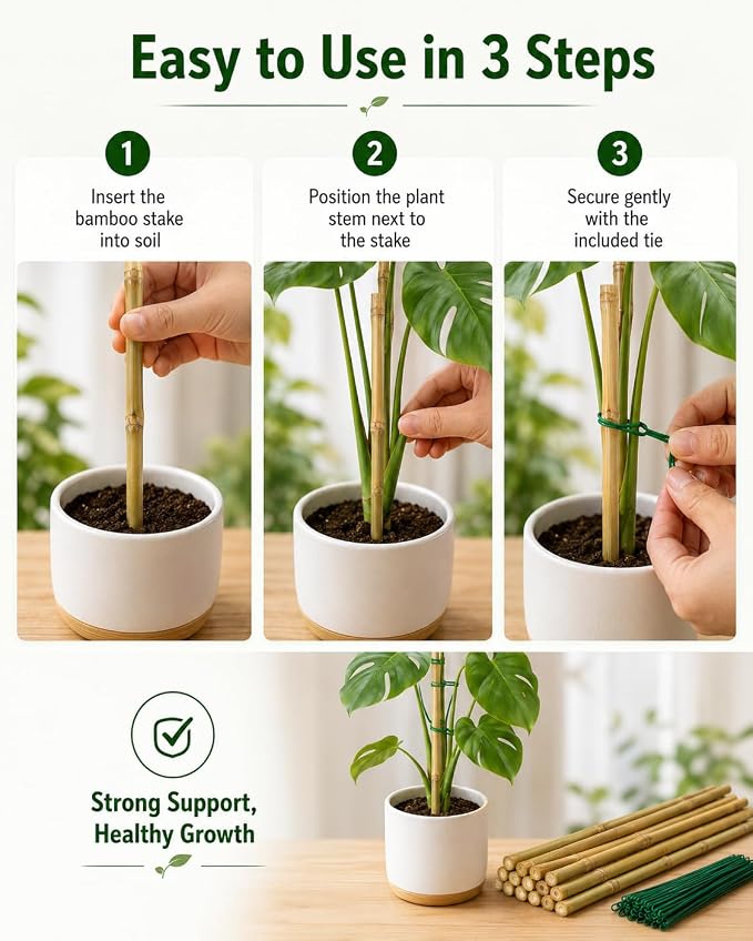 20 Pcs 16 inch Bamboo Garden Stakes with Ties Natural Bamboo Plant Stakes for Tomatoes (20pcs-16inch)