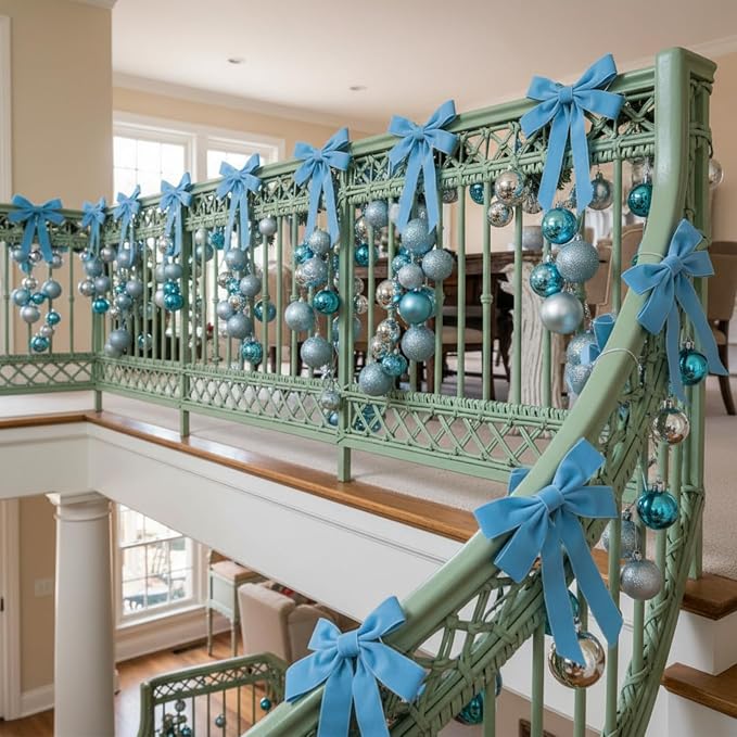 Soulchen 12 Pcs 20 Inches Christmas Garland Ties with Large Velvet Bows Reusable Holiday Wreath Twist Tie Bows for Banister Christmas Tree Indoor Outdoor Party Decorations (Blue)