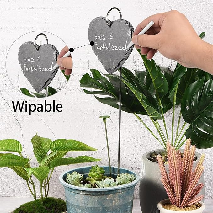 Slate Plant Labels Garden Markers Signs Labels with Stainless Steel Stake & Marker Pen Waterproof Slate Plant Labels for Flowers, Herbs, Potted Plants, Seed (Round, 5PCS)