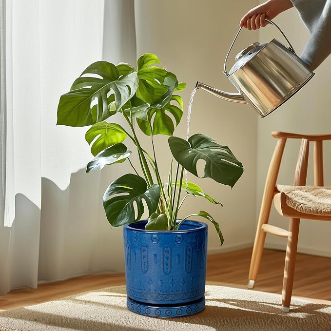 Eightpot Plant Saucer 9.3 Inch - Ceramic Plant Saucer for Indoors Outdoors Plant Water Catcher Tray Plant Drainage Tray Decorative Flower Pot Saucer Plant Plates Blue