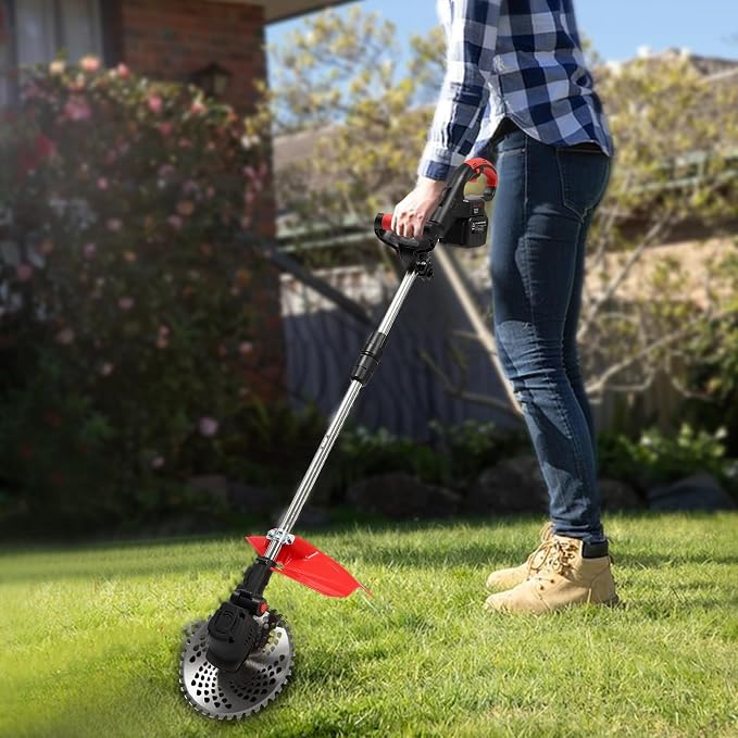 1800W 21V Battery Powered Cordless Weeder, Lawn Trimmer with 2 Lithium Ion Batteries, 1 Charger and Cutting Blades, for Lawn, Yard, Garden, Bush Trimming and Pruning