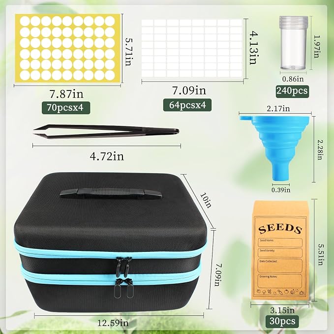 240 Slots Seed Storage Organizer with 30 Envelopes Portable Sturdy Seeds Container Box Airtight Garden Seed Saver Saving Kit (large-240 Slots)