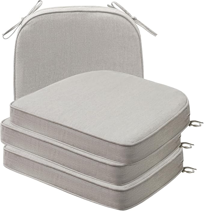 Unimatta Sunbrella Round Corner Seat Cushions, 17" x 16" x 2", Set of 4, Indoor Outdoor Water Repellent Universal Chair Pads with Ties for Patio Furniture, Garden Dining Chairs, Specrtum Pebble