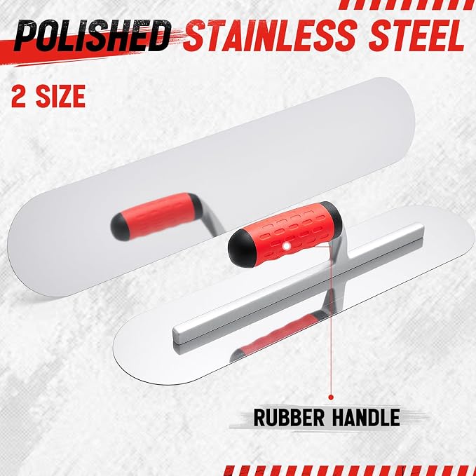 MorningRo 20" & 16" Concrete Finishing Trowel Set, Extra Large Stainless Steel Pool Trowels with 6" x 3" 1/4" R Edger, Professional Tool for Smooth Concrete Finish, Patio, Driveway & DIY Projects