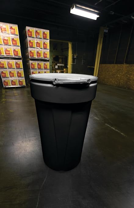 Eagle 55 Gallon Plastic Drum with Lid, Metal Lever-Lock, 39.1"x23.8", Open Head Lab Pack Drum Made of Durable, Lightweight HDPE, Withstands Weather and Chemicals, Made in USA, Black, 1655MBLK