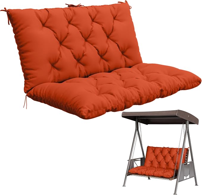 Porch Swing Cushion with Backrest,Waterproof Bench Cushion for Outdoor Furniture,2-3 Seater Replacement Thickened 5 in swing cushion,with Ties,Patio,Outdoor,Backyard and Garden (Orange,40x40 in)