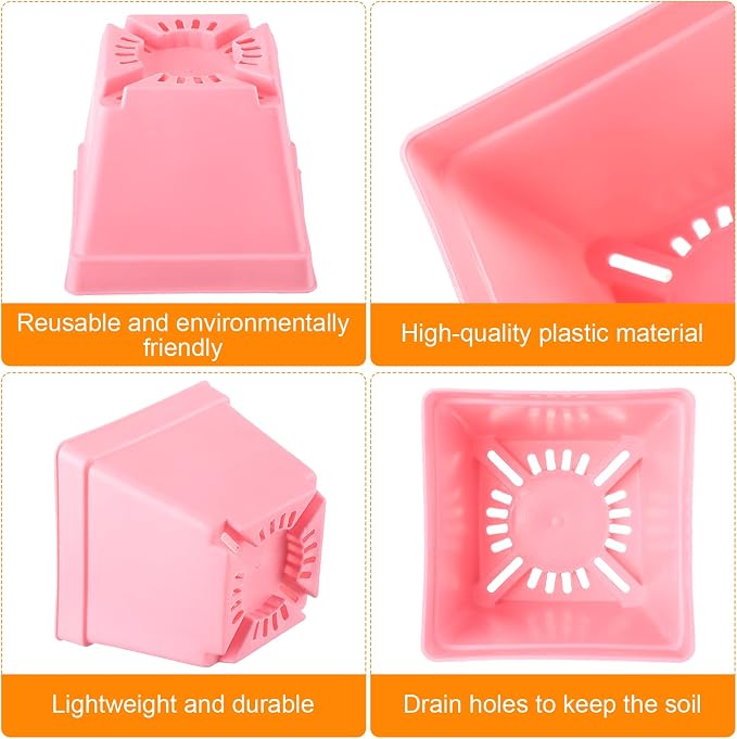Amyhill 100 Pcs 4 Inch Flower Pots Square Plants Nursery Pot Plastic Plant Seedling Pots Small Nursery Transplanting Planter Container with Saucer for Indoor Succulent Balcony Garden (Classic Color)