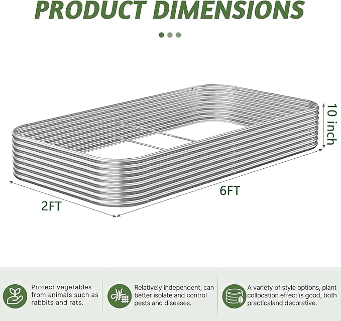 3 Pack 6x2FT Corrugated Galvanized Steel Raised Garden Bed Outdoor, Metal Above Ground Garden Bed for Vegetables and Flowers, Raised Beds for Gardening