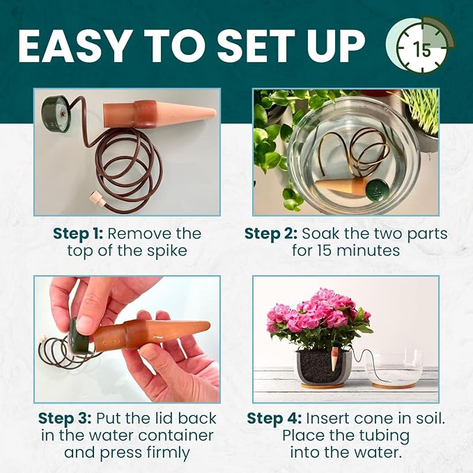 Blumat Classic Self-Watering Stakes - Prevents Overwatering and Underwatering for Healthy Growth While You are Away - Ideal for Indoor Plant Watering (6 Pack w/o Adapter)