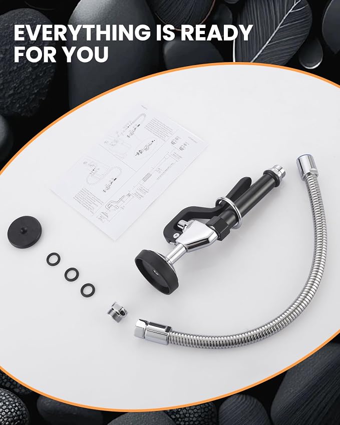 Pre Rinse Spray Valve with 18.5" Flexible Stainless Steel Hose, 1.42 GPM High Pressure Commercial Sink Sprayer Nozzle with Pre-rinse Sprayer Hose, Black 7/8"-20UNEF Handle Assembly