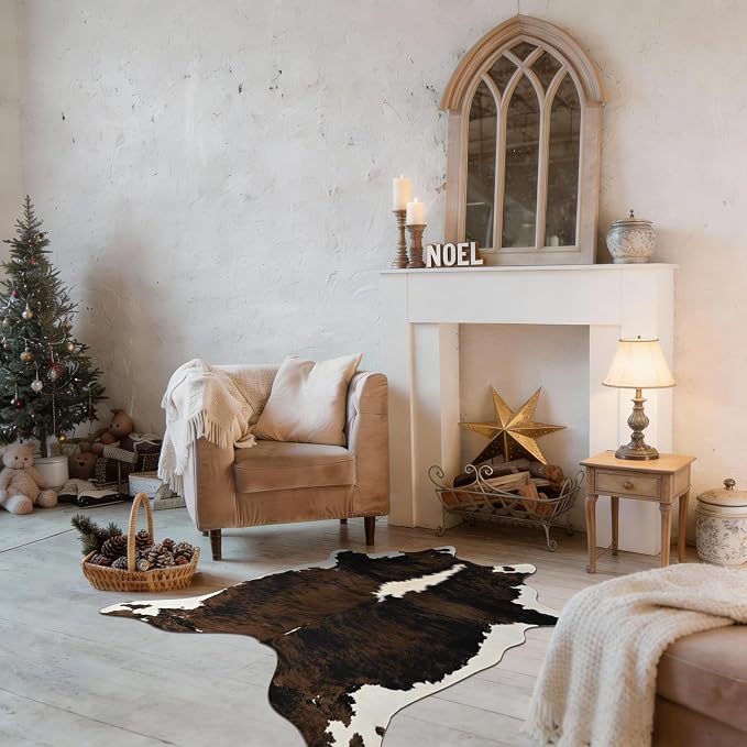BENRON Small Faux Cowhide Rug, Cow Print Rug for Kitchen Hallyway 2.3x3.6ft | Western cow hide rug for Home Decor, Washable Rugs with Irregular Animal Skins and Hides, Non Slip, Brown