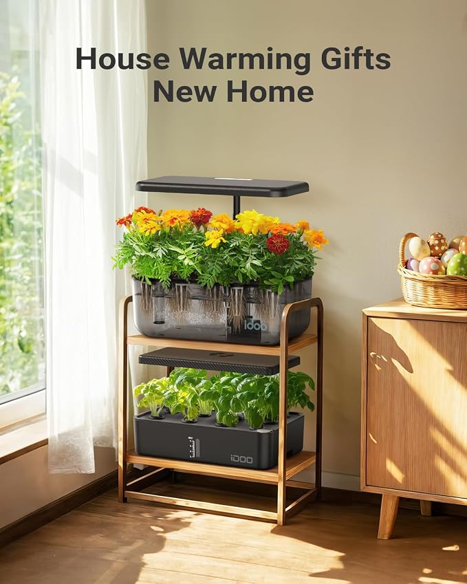 iDOO Hydroponics Growing System with 12 Pods Kit & LED Grow Light | Indoor Herb Garden with 5L Transparent Water Tank, Self Watering, Auto-Timer, Adjustable Heigh, Gifts for Women Men Fathers