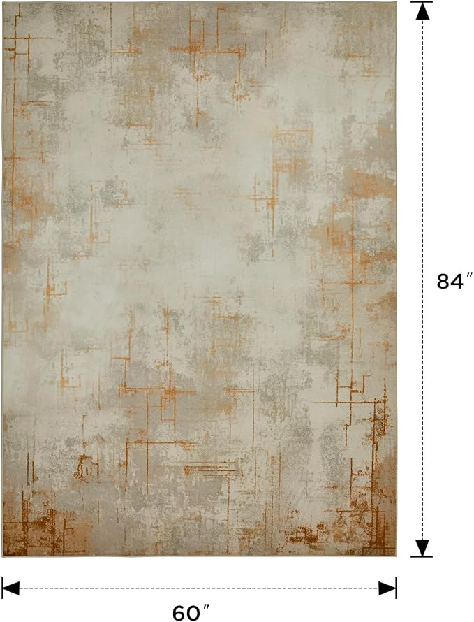 Joydeco 5x7 Area Rugs for Living Room, Washable Modern Abstract Non Slip Soft Rug, Low Pile Carpet for Bedroom, Dining Room, Home Office, Pet & Child Friendly, Light Brown & White&Beige