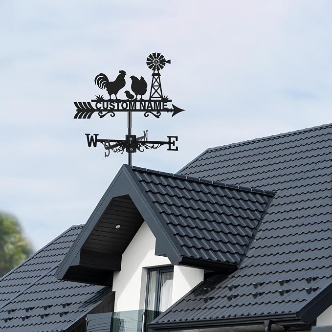 Personalized Metal Weather Vane, Custom Name Weathervane, Chicken Coop Signs, Weather Vanes for Outside, Wind Vanes for Farmhouse Yard Shed Decor, Housewarming Gifts Color05