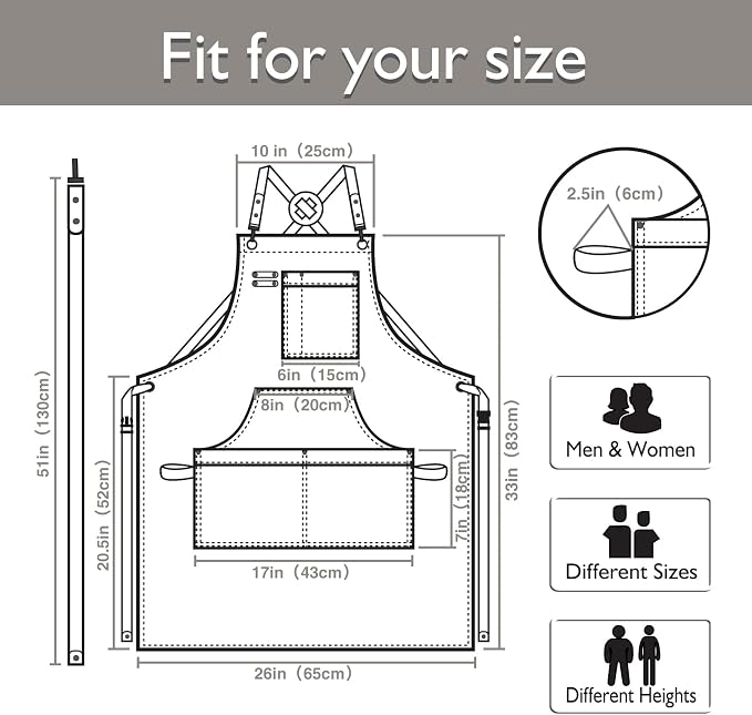 5 Pack Kitchen Apron, Work Apron, Canvas Apron, Dark Gray | Multiple Pockets, Gardening, Painting, BBQ, Artist, Carpenter, Sizes M to XXL