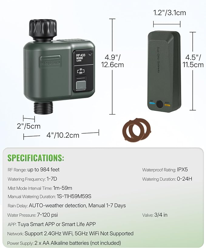 WiFi Water Timer for Garden Hose, Sprinkler Timer 1 Zone, Smart Hose Water with WiFi Irrigation Controller,Voice Control RF433 Automatic Irrigation System/Rain Delay/Manual Watering D31WT06