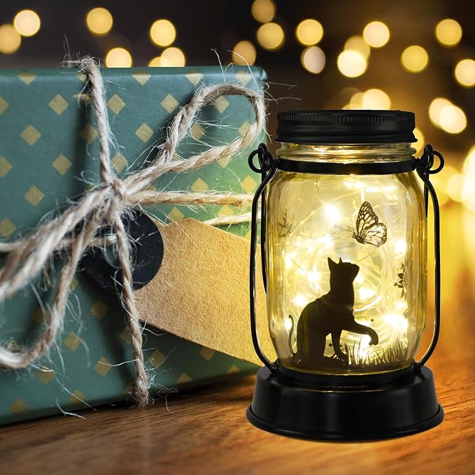 kyoryuger Cat Gifts Cat Lover Gifts for Women/Mom/Grandma/Sister, Birthday Gift, Cats Butterfly Solar Lights Outdoor Hanging Cat Solar Lanterns Outdoor Torche Lights, Decor for Yard Lawn Garden Patio