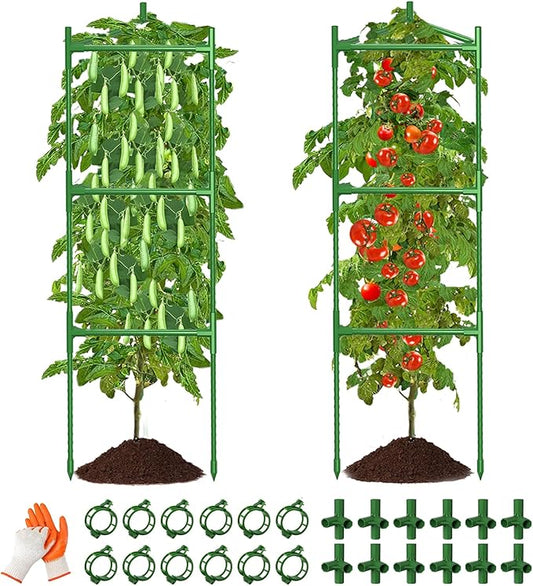 2 Pack Large Tomato Cage for Garden Up to 49" H X 16" W Metal Plant Support Stakes with Clips Triangle Pea Cages Cucumber Trellis for Vegetables Pots Vines Flowers Climbing Plants