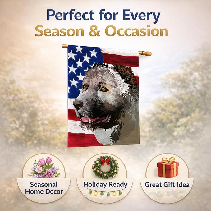 Caroline's Treasures CK6408CHF Armenian Gamper Dog American Flag House Flag Large Porch Sleeve Pole Decorative Outside Yard Banner Artwork Wall Hanging, Polyester, House Size, Multicolor