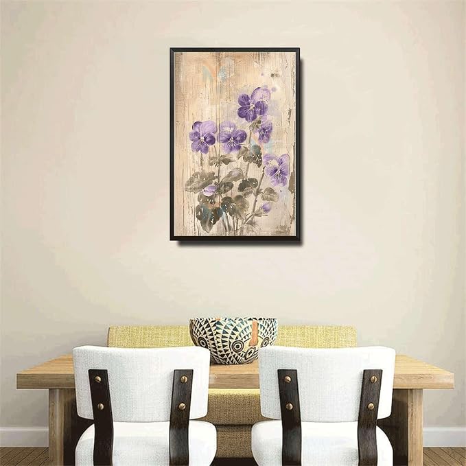 Metal Sign Tin Sign Vintage Wall Art Antique Garden Violets Tin Sign for Vintage Wall Art Rustic Elegance and Corrosion Resistant Alum Wall Art for Club 12×16 Inches with Metal Frame