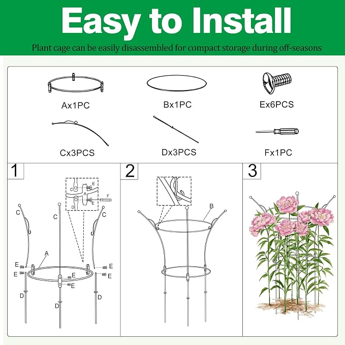4 Pack Peony Cages and Supports Cages 13" D x 22.8" H Heavy Duty Metal Support Frame for Peonies & Roses Natural Bouquet Shape Garden Stakes for Outdoor Plants Flowers Ornamental (Black)