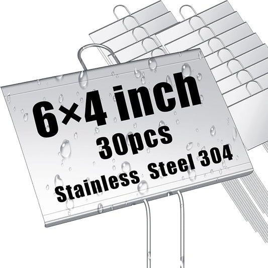 Landhoow 30 Pcs Large Garden Plant Markers Metal Plant Labels Sign 4'' x 6'' with 11'' Stake Weatherproof Waterproof Garden Sign for Outdoor Tree Seedlings Herbs Vegetable Greenhouse, Silver