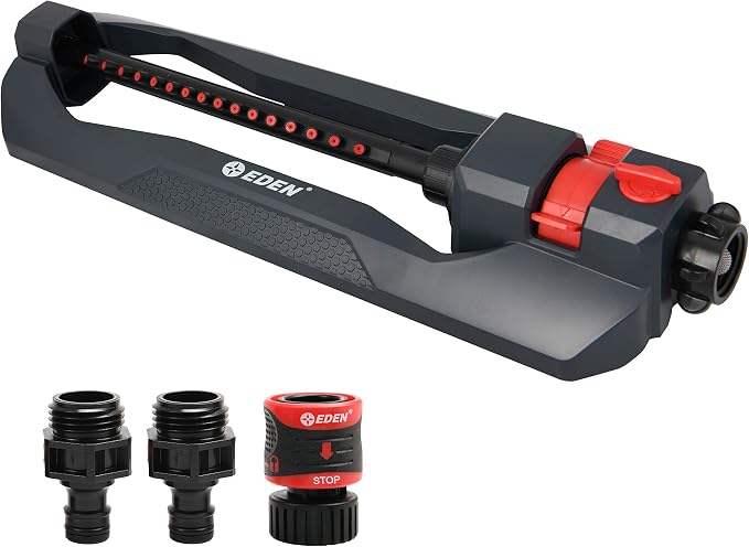 Eden 94105 Weighted Oscillating Sprinkler | Covers Up to 3,600 sq. ft., 16 Precision Nozzles, Adjustable Range, Flow Control, Turbo Drive Motor, Quick Connect Bundle