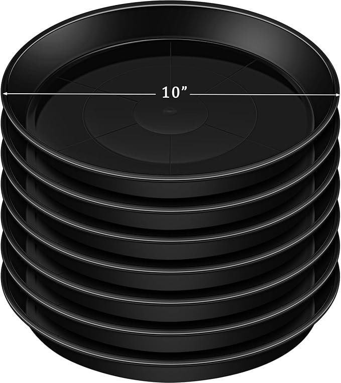 Eccliy 6 Pack Plastic Plant Saucer Heavy Duty Planter Saucers Large Plant Pot Plastic Water Trays for Indoors and Outdoors Flower Drip(10 Inch,Black)