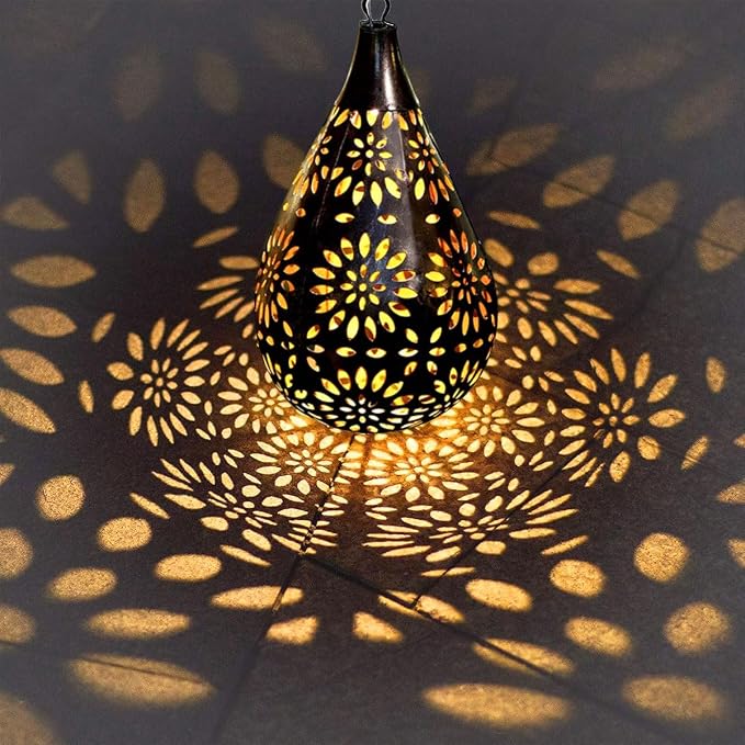 Solar Hanging Light, Decorative Garden Boho Light, Outdoor Solar Water Drop Light for Patio Lawn Fence