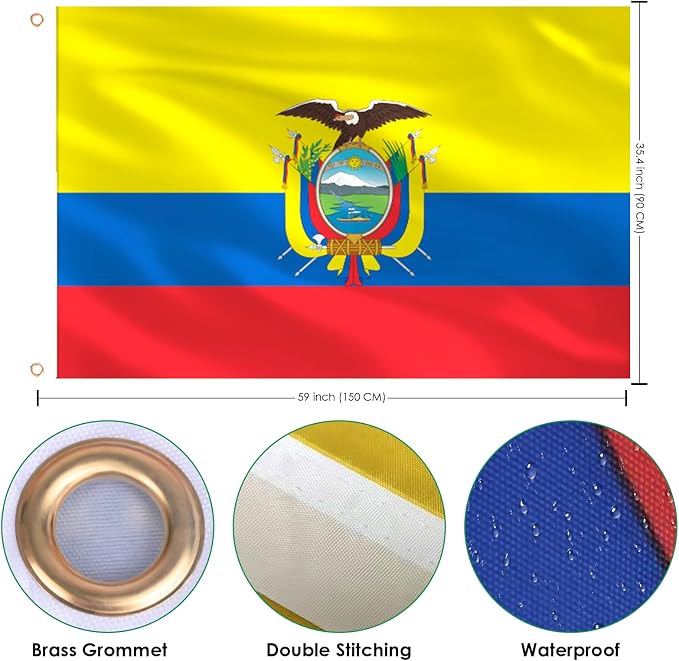 Ahfulife Ecuador Flag 3x5 Ft, 2 Pcs Large Ecuadorian National Flags for Outdoor Indoor, Double Sided with Brass Eyelets for World Cup, Party, Garden, Bar, Street Decor