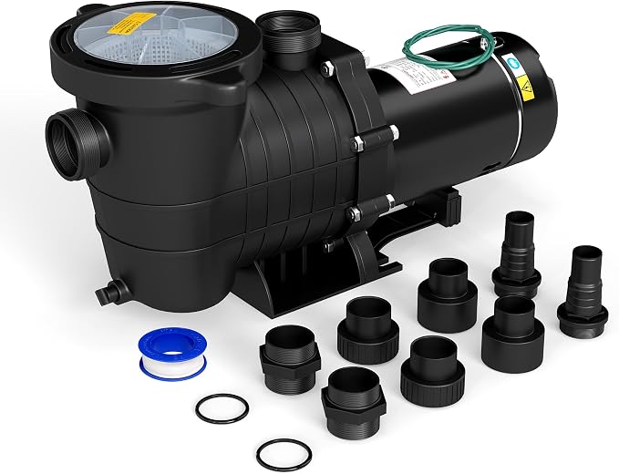 Real Relax 1.5 HP 6500GPH Powerful Dual Voltage Pool Pump | Self-Priming Swimming Pool Pump with Strainer Basket,1.5", 2", and 1.25"-1.5" Connectors, for Inground & Above Ground Pools