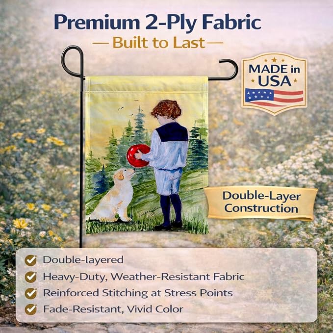 Caroline's Treasures SS8530GF Little Boy with his Golden Retriever Garden Flag Mailbox Flag Decorative Yard Flag Banner Outside Patio Artwork Yard Flower Beds, Garden Size, Multicolor