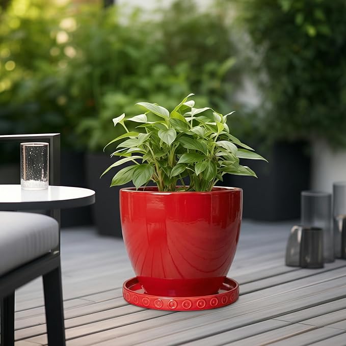 Eightpot 11.4 Inch Plant Saucers for Indoors, Plant Plates to Catch Water for Outdoor, Round Plants Drip Tray, Modern Planter Saucer, Decorative Plants Dishes to Catch Water, Flower Pot Tray, Red