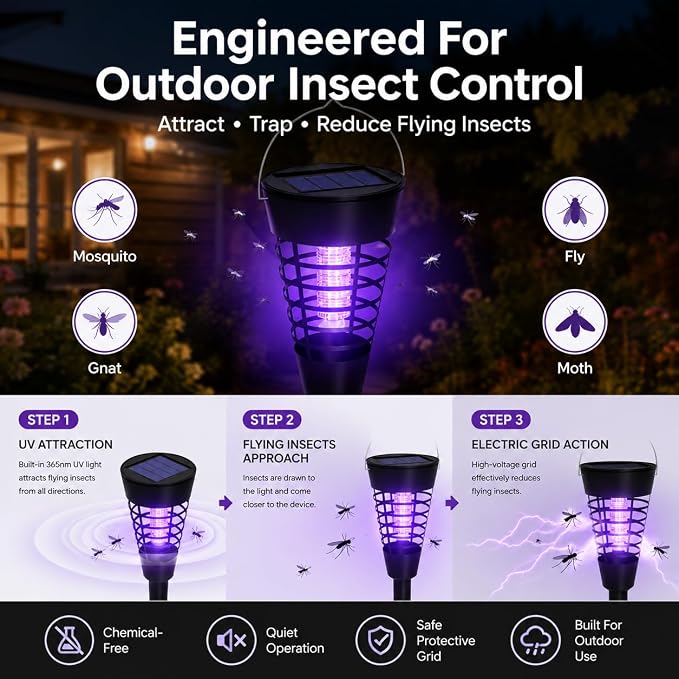 4PCS Solar Mosquito Zapper Outdoor,Mosquito Trap Light Used to Keep Away Gnat Small Flying Insect,Waterproof Bug Zapper for Outside,Solar Fly Zapper for Yard Vegetable Gardens Farm