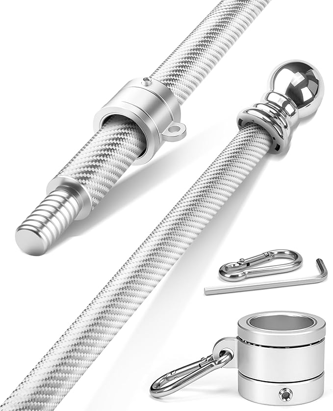 6FT Carbon Fiber Flag Pole for Outside House – Silver Porch Flagpole, 1 Inch Diameter, Rustproof, 360° Rotating Flag Rings & Stainless Steel Carabiners Included, for All Weather