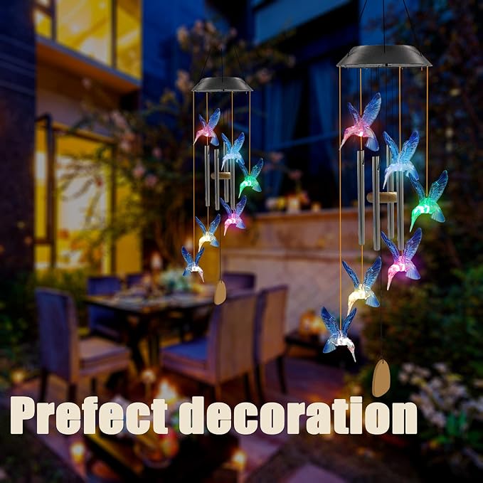 Birthday Gifts for Women Mom Grandma, Purtuemy Hummingbird Wind Chimes with 4 Aluminum Tube Solar Wind Chimes for Outside Solar Lights Outdoor Garden Patio Yard Decor